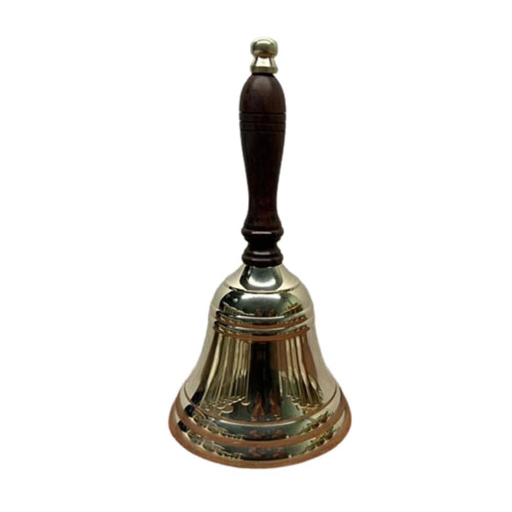 Large & Heavy Loud Gold Hand Call Bell for Weddings, Christmas & School - Polished Brass Hand Bell by The Metal Magician (Pack of 1)