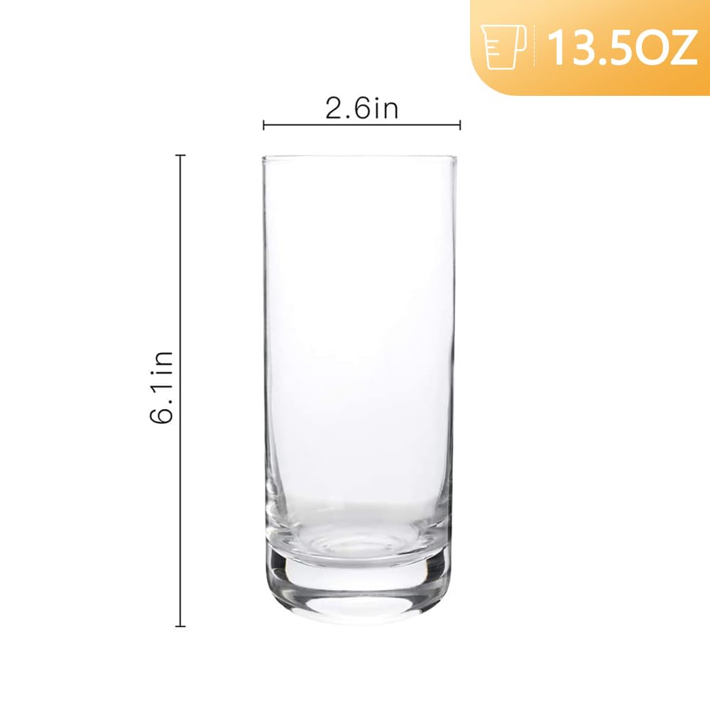 D.M DESIGN·MASTER [6 Pack,13.5 OZ] -Premium Highball Glasses, Heavy Base Tall Bar Glass, Drinking Glasses for Water, Juice, Beer, and Cocktail.