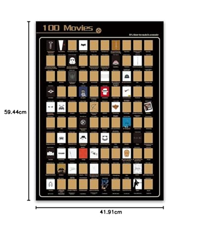 NTZS 100 Movies Scratch Off Poster - Top Films of All Time Bucket List (16.5" x 23.4") Christmas Festival Gift for Movie Lovers