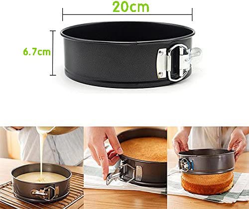 Gabkey 8 inch Circular Springform Carbon Coated Rolled to Interlocking and Leak-Proof Seal Cake Pan