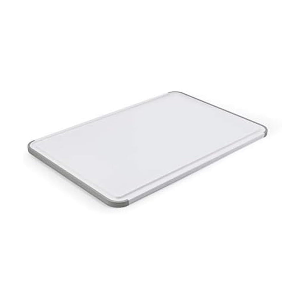 KitchenAid Classic Plastic Cutting Board with Perimeter Trench and Non Slip Edges, Dishwasher Safe, 12 inch x 18 inch, White and Gray