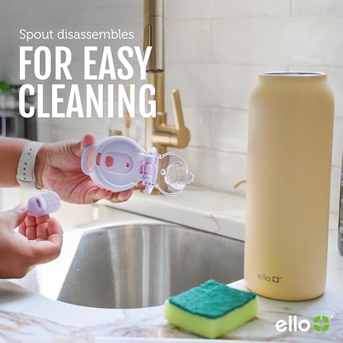 Ello Pop & Fill 32oz Stainless Steel Water Bottle with QuickFill Technology, Double Walled and Vacuum Insulated Metal, Leak Proof Locking Lid, Straw and Chug, Reusable, BPA Free, Gloss Daisies