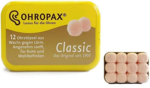Ohropax Reusable Wax/cotton Ear Plugs with Clear Carrying Case - 2 pack (24 Plugs Total)