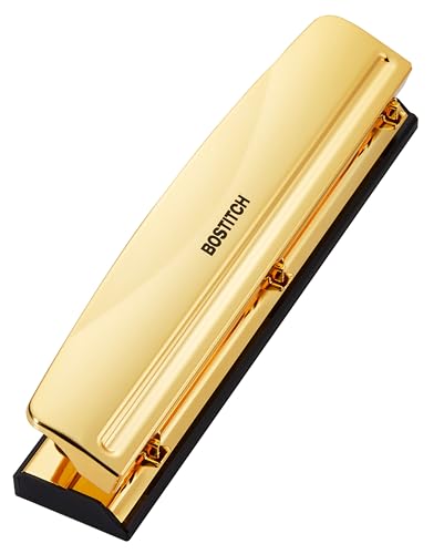 Bostitch Office 3 Hole Punch, 12 Sheet Capacity, Durable Metal, Gold Chrome, Rubber Base