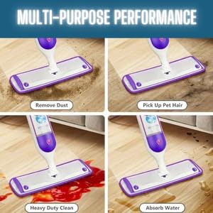 Microfiber Replacement Mop Pads, 10 Pack Reusable Wet & Dry Mop Refills for Home & Commercial Floor Cleaning, Fits Most Flat Mops, 16.5 x 4.7 Inches (Purple)