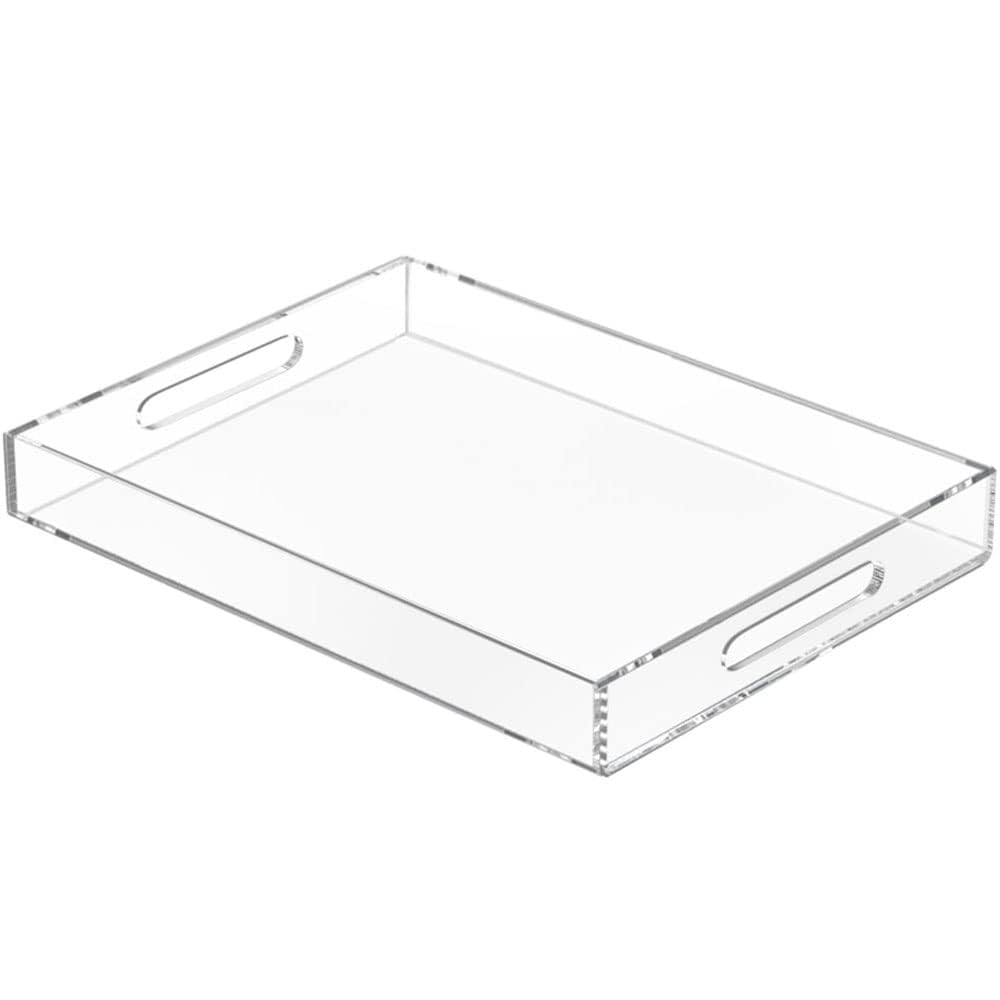 NIUBEE Clear Serving Tray 12"x16" -Spill Proof- Acrylic Decorative Tray Organiser for Ottoman Coffee Table Countertop with Handles