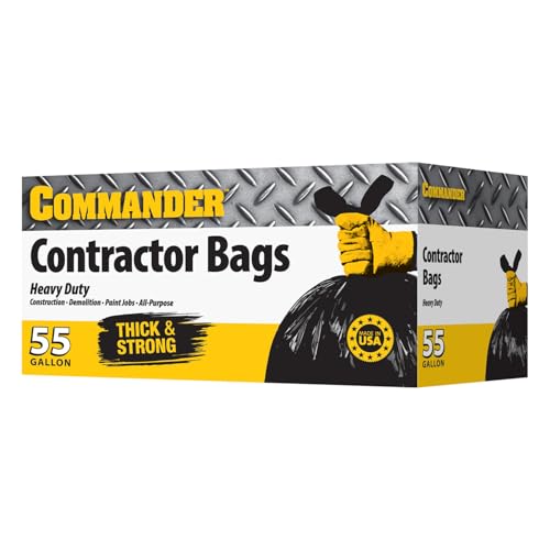 Commander 55 Gallon 2 MIL (eq) Heavy Duty Contractor Bags with Flap Ties - 36" x 56" with flaps - Pack of 20 - For Contractor, Industrial, & Outdoor