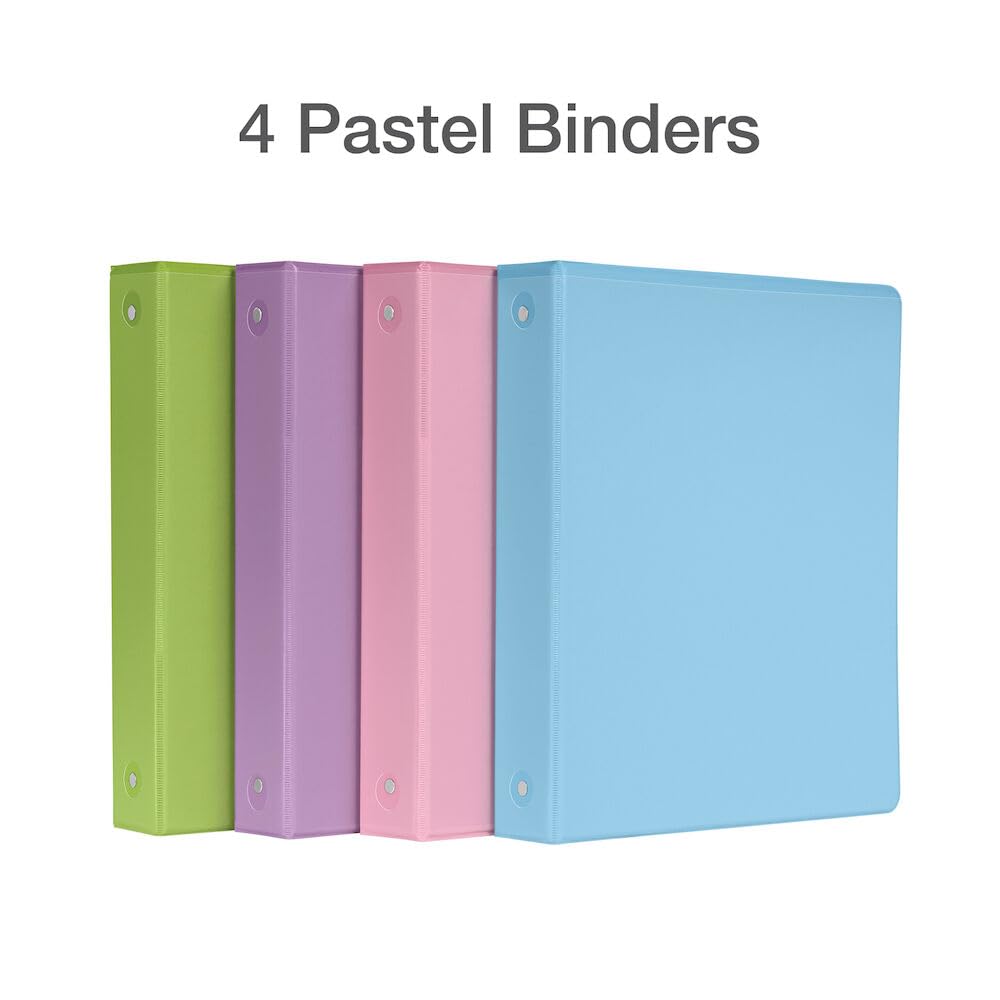 Cardinal Binders, 3-Ring, 1.5 Inch, Assorted Pastel Colors 4-Pack, Holds 350 Sheets, Customizable ClearVue Covers, Non-Stick Material, for School, Office or Home Organization