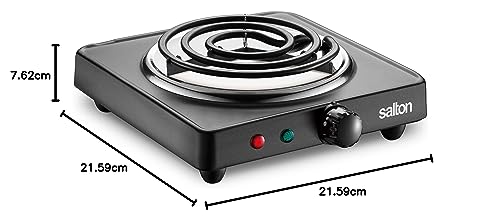 Salton Single Coil Portable Electric Cooktop | 1000 Watts | Lightweight & Compact | Variable Temperature Control | Perfect for Dorms, Offices, Camping | Black | 100% Canadian-owned & operated
