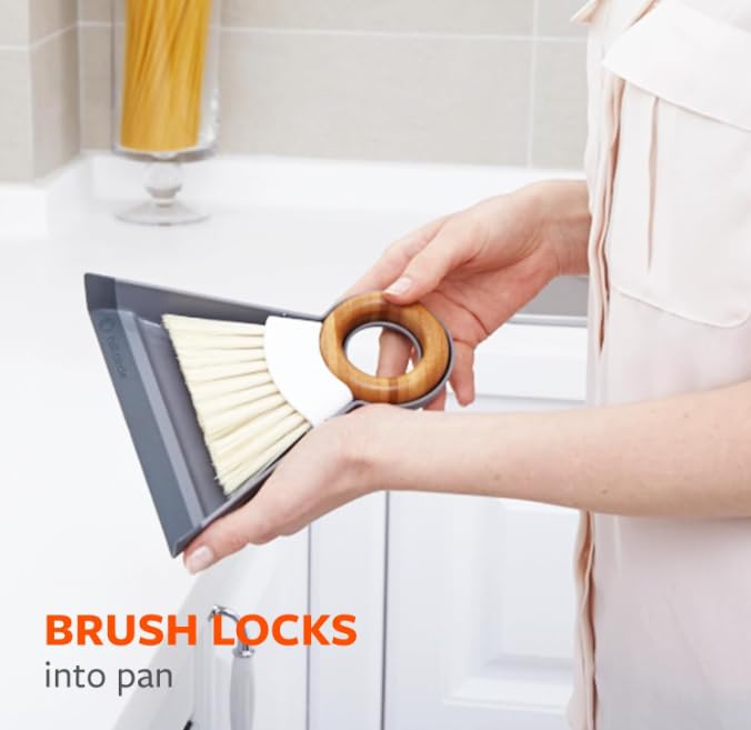 Full Circle Tiny Team Mini Compact Brush & Dustpan Set, Portable Handheld Broom for Quick Cleanups, Ideal for Home, Bathroom, Kitchen Countertops. Bamboo Hand Broom & Small Crumb Sweeper