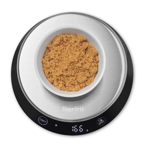 Starfrit Digital Baking Kitchen Scale - Stainless Steel Removable Bowl - 11 lb / 5 kg Capacity - Black