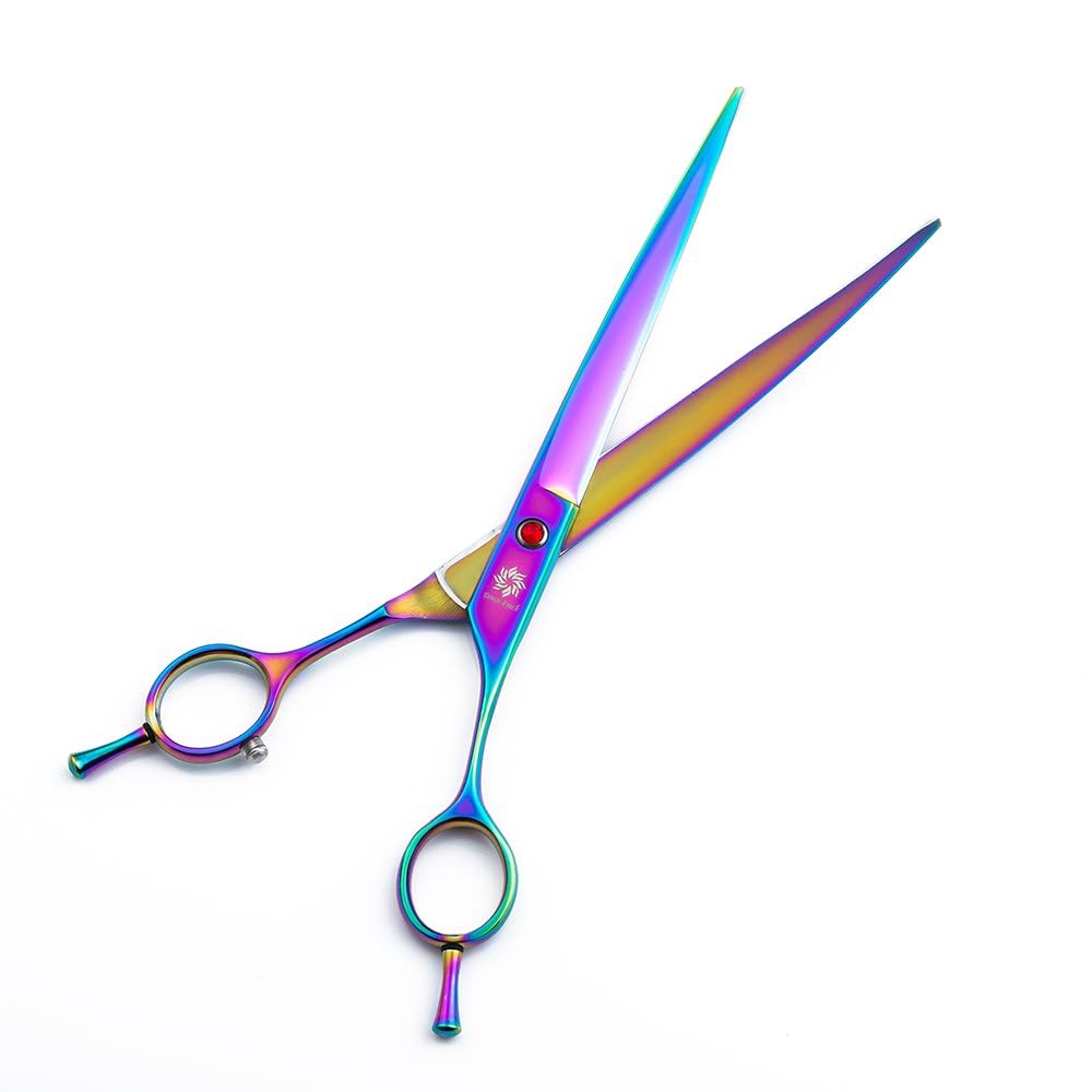 Dream Reach 8.0 Inch Twin Tailed Rainbow Curved Blade Pet Grooming Scissors Dog Hair Cutting Shears with Case (Curved Scissors)
