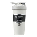 BlenderBottle Strada Shaker Cup Insulated Stainless Steel Water Bottle with Wire Whisk, 24-Ounce, White