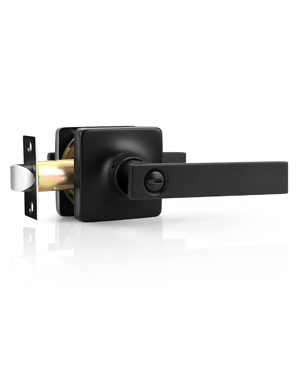 Mengico 1 Pack Black Privacy Lever Door Handle Interior with Lock, Heavy Duty Square Door Lever for Bed/Bath, Keyless Door Locksets, Reversible for Left Right Handed Doors