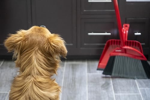 O-Cedar Pet Pro Broom & Step-On Dustpan PowerCorner, Red