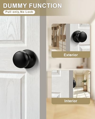 GOBEKOR 2 Pack Black Dummy Door Knobs Interior Matte Black Single Dummy Door Knob for Closet Round Dummy Knobs for French Doors Single Side Knob