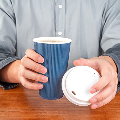 Restaurantware Ripple Wall Coffee Cups 25 Count 16 Ounce Insulated Midnight Blue Paper Cups, Rolled Rim Spill-Resistant Disposable Paper Non-Slip for Coffee, Beverages
