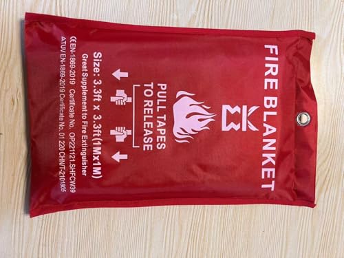 Fire Blanket for Kitchen Home Emergency - Fiberglass Blankets Fire Survival Suspension Flames Retardant Extinguisher for Stove Car Garage Office Camping Caravan BBQ School Fire Safety