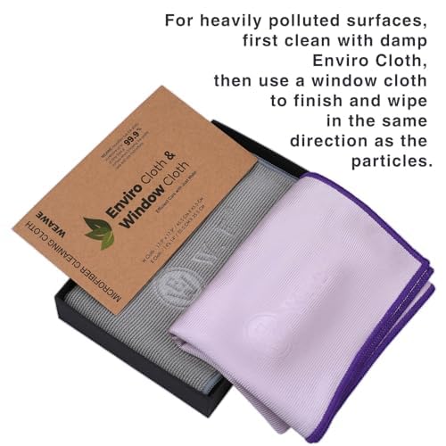 WEAWE Window Cleaning Cloth (Purple) & Enviro Cloth (Grey), 2 Pack Basic Package Cleaning Cloth Reusable Lint-Free Non-Scratch Streak-Free for Housekeeping Window Multipurpose.