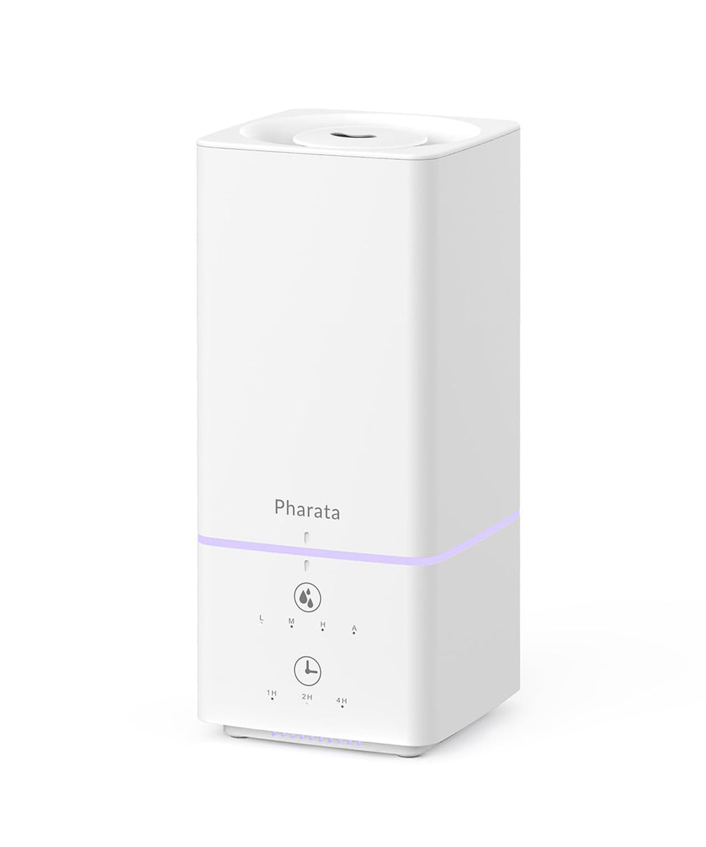 Pharata Humidifiers for Bedroom Home Baby, 2L Top Fill Cool Mist Air Humidifier with 7 Color Atmosphere Light, Small Ultrasonic Quiet Humidifier for Nursery & Plants, (White)