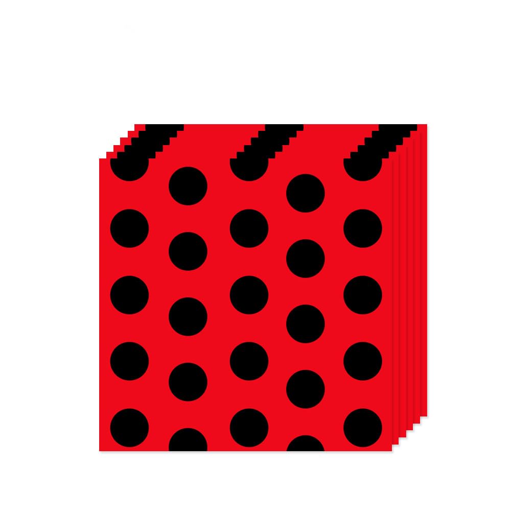 SKTMH 100 Pcs Ladybug Tableware: Red & Black Polka Dot Plates, Napkins, Cups & Straws - Ladybug Birthday Party Decorations