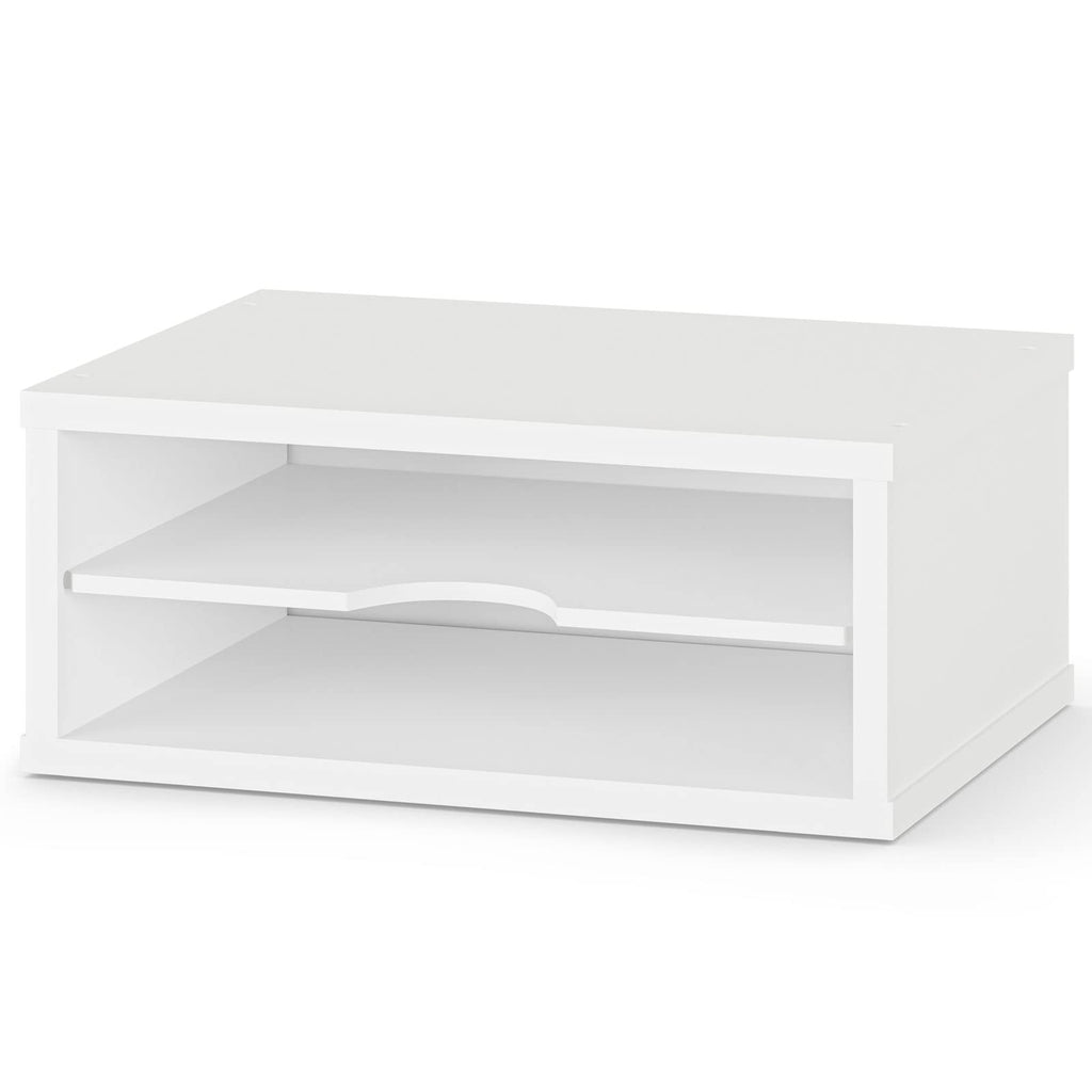 Ballucci File Organizer, 2-Tier Document Paper Sorter, Stackable Wood Desk Organizer Mail Holder, Monitor Stand with Storage Shelves, White