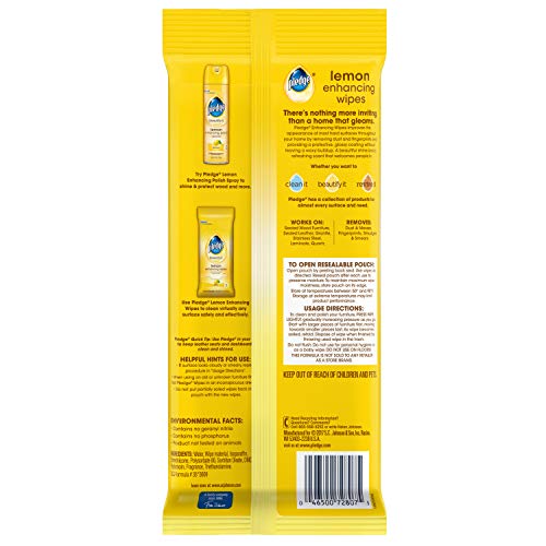 Pledge Expert Care Enhancing Wood Wipes, Lemon Scent, 24 Count