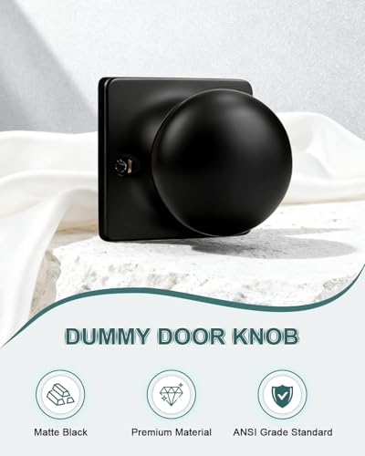 GOBEKOR 2 Pack Dummy Door Knob Interior Matte Black Dummy Door Knobs Round Keyless Stainless Steel Single Side Door Knobs for French Doors
