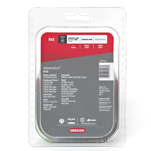 Oregon R40 AdvanceCut Chainsaw Chain for 10-Inch Bar -40 Drive Links – Low-Kickback Chain fits Craftsman, Husqvarna, Ryobi and More