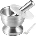 Tera 18/8 Stainless Steel Mortar and Pestle with Brush,Pill Crusher,Spice Grinder,Herb Bowl,Pesto Powder 250ml