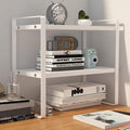 Desktop Organizer Shelf, 2 Tiers Desktop Storage Shelf, Desk Shelf Storage Rack, Metal and Wooden Desktop Countertop Bookshelf, Small Display Shelf for Office, Kitchen, Bedroom, Bathroom, Dorm (White)