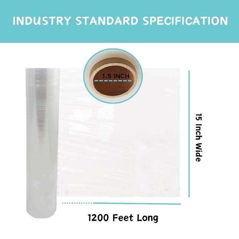 Stretch Film Wrap- 15"x1200ft Industrial Clear Shink Wrap for Pallet Wrapping, Moving, Packing