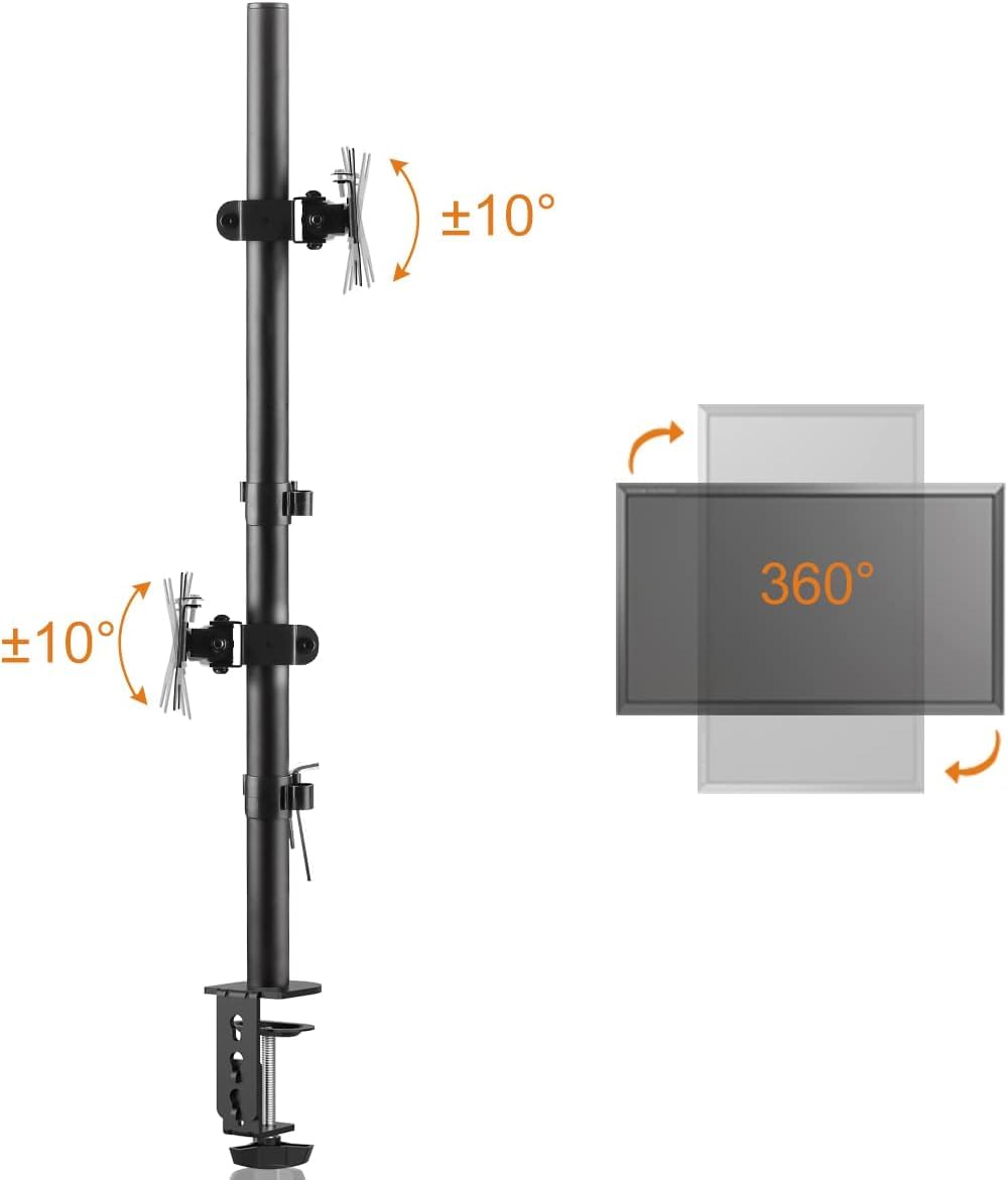 Bracwiser Dual Vertical Fully Adjustable Monitor Arm Stand Mount Fits Two Screen 13-32 inch 22lbs for Monitor Computer Screen 13 15 17 19 20 22 23 24 26 27 32 inch VESA 75 100 (MD7802)