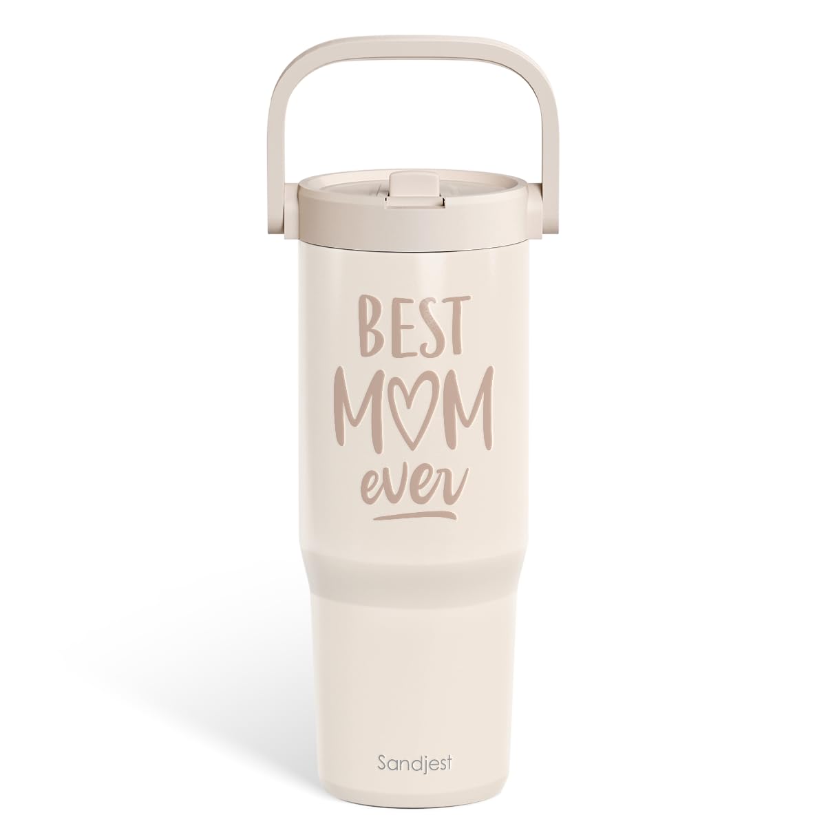 SANDJEST Mom Stainless Steel Straw Lid Tumbler 30oz with Carry Handle for Women, Best Mom Ever Insulated Travel Coffee Cup, Gift for Sports Outdoor Mother's Day Christmas Birthday