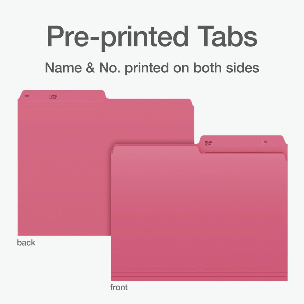 Pendaflex File Folders, 1/2 Cut Tab, Letter Size, Pink, Durable Paper Stock, 100/Box, Ideal for Office/Home/School File Organization, Made in Canada