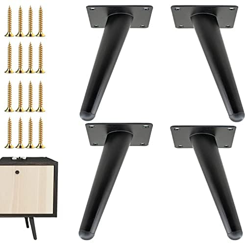 KaizeooHaus 8 inch Furniture Legs Set of 4, Black Metal Table Legs,Mid-Century Style Metal Replacement Legs for Cabinets,Chairs,Coffee Tables,Dresser Replacement Feet for Furniture (Black, 8”/20cm)