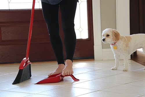 O-Cedar Pet Pro Broom & Step-On Dustpan PowerCorner, Red
