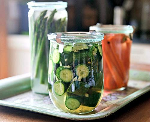 Weck Tulip Jar - Sour Dough Starter Jars for Sourdough - 1 x WECK 745 Large Clear Jar with Wide Mouth - 1 Liter Includes Glass Lid, rubber seal and steel clips