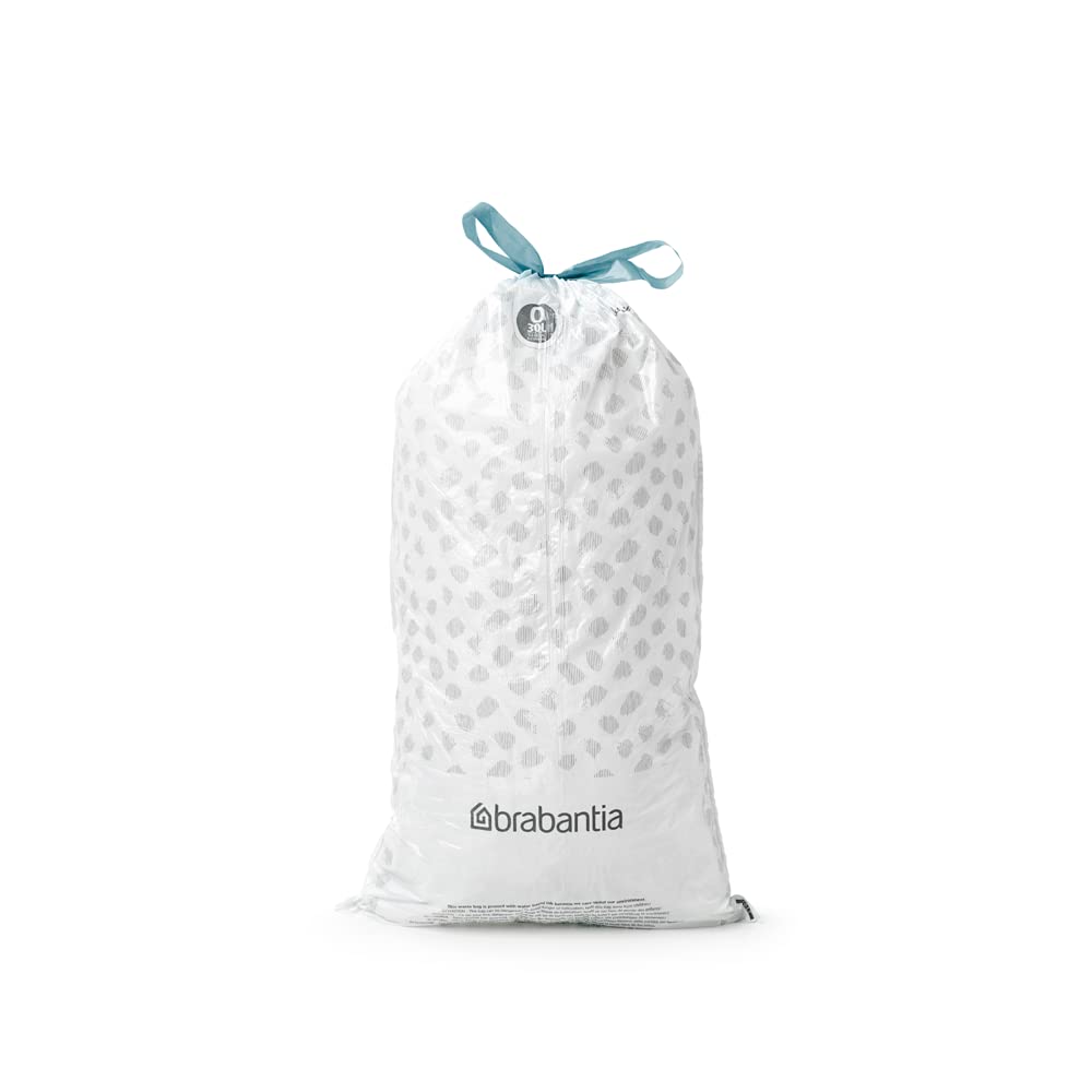 Brabantia PerfectFit Trash Bags (Size O/8 Gal) Thick Plastic Trash Can Liners with Drawstring Handles (40 Bags)