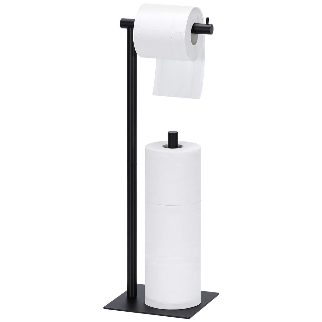 Toilet Paper Stand Tissue Paper Holder Black Toilet Roll Dispenser Free Standing Tissue Paper Organizer Bath Paper Storage Holder Floor Toilet Paper Holder with Square Base for Lavatory (Black)