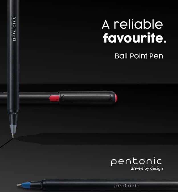 Pentonic Ballpoint Pens in Pen Organizer, 50-Pack, Black Ink, 1.0mm Medium Point, Smooth Writing for Journaling, Office & School, Smear-Resistant Ink, Bulk Pen Set with Holder