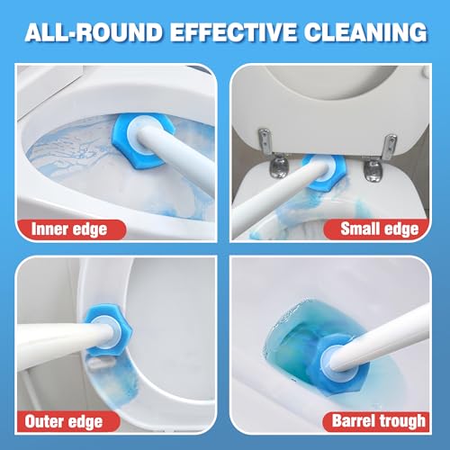 JEHONN Disposable Toilet Bowl Cleaner Brush with Upgraded Clamping System, Wall Mounted Bathroom Scrubber Wand and Holder Set for Bathtub Sink Wash Basin, 16 Refills