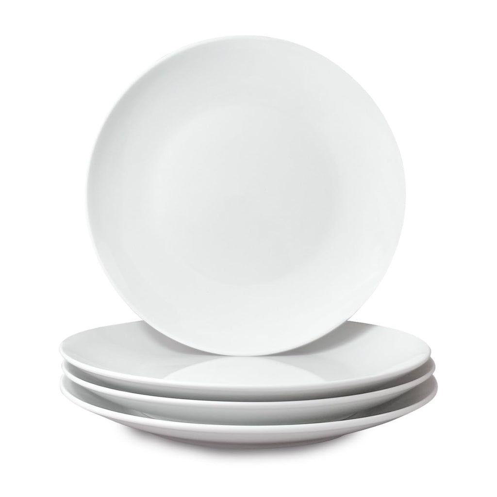 Miicol Ceramic Dinner Plates Set of 4, Large Salad Plate 10.5 inch / 27 cm, White Flat Dish, Porcelain Serving Dishes for Pasta, Steak, Dessert, Microwave and Dishwasher Safe, Scratch Resistant