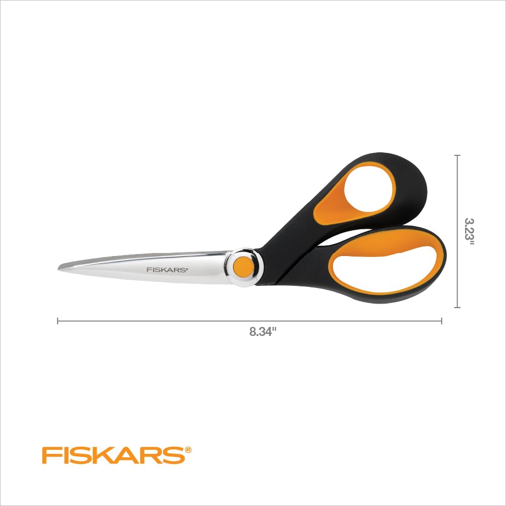 Fiskars RazorEdge Fabric Scissors, Precision-Ground Stainless Steel Blades, Heavy Duty Softgrip Handle, 8", Black