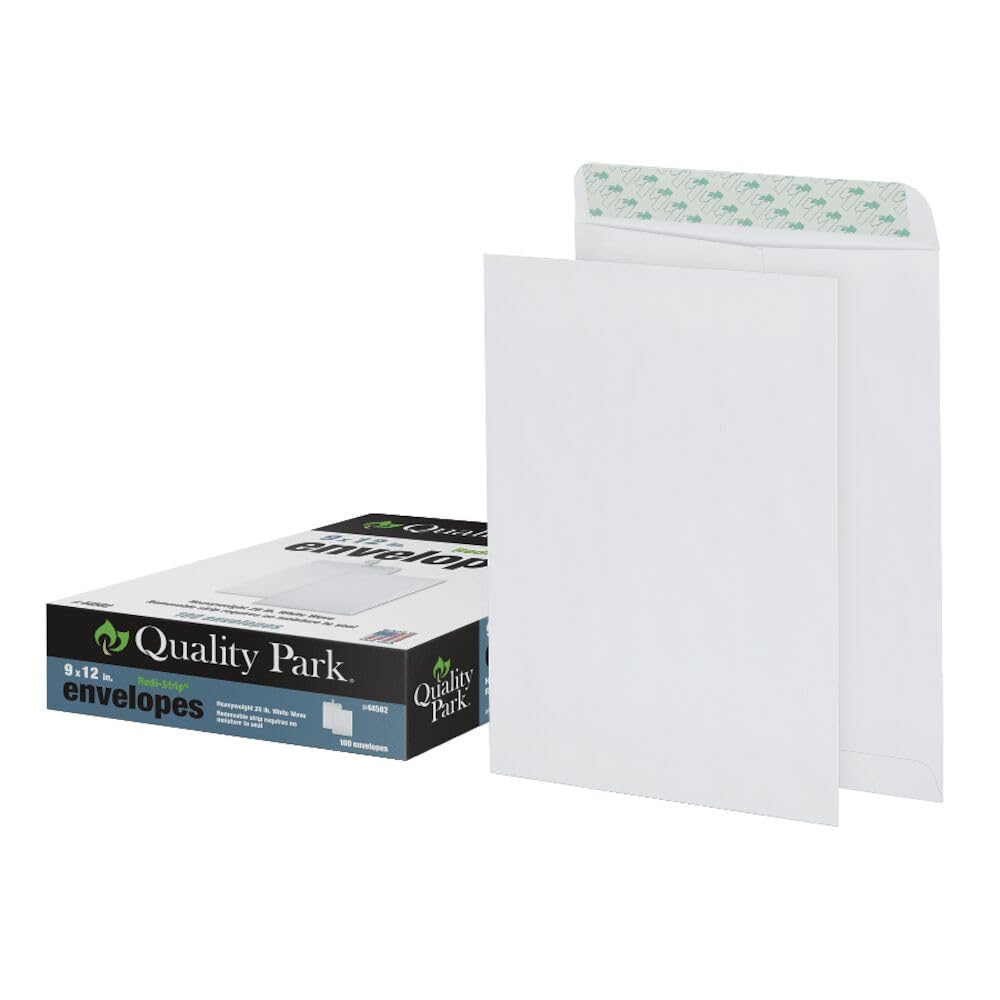 Quality Park Envelopes, Catalog 9" x 12" White, Self-Seal Closure, 28 lb. White Wove, Ideal for Mailing, Organizing, and Storage, Box of 100 (44582)