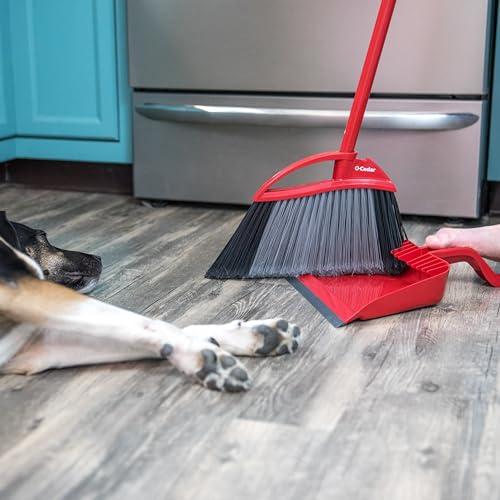 O-Cedar Pet Pro Broom & Step-On Dustpan PowerCorner, Red