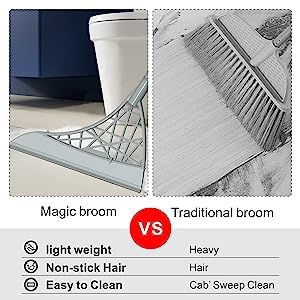 AILUROPODA 2 Pack Floor Squeegee, Multi Function Magic Broom and Wiper Broom, Light Weight Water Sweeper with 6 mop Rod, Wiping Sweeper Broom Remove Dust, Dog Hair Sweeping Floor Broom