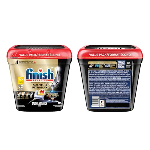 Finish® Quantum UltraMAX® Automatic Dishwasher Detergent, Lemon, 60 Tabs - Removes burnt-on stains & 24 h dried-on stains, no pre-rinse needed, 60 Tabs