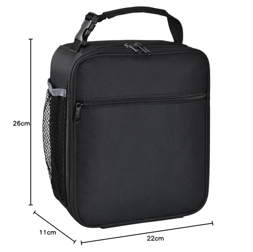 Insulated Lunch Bag, Leakproof Portable Lunch Box for Women Men Boys Girls, Large Capacity Cooler Bag with Handle and Bottle Pocket for Office School Camping Hiking Outdoor Beach Picnic (Black)