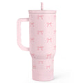 Gift for Women Girls - Coquette Bow Stainless Steel Tumbler with Handle, Travel Coffee Mug - Gifts for Birthday Christmas, 40oz
